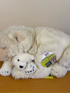 1999 Discovery Channel Polar Bear Mama & Babies Stuffed 20” NWT